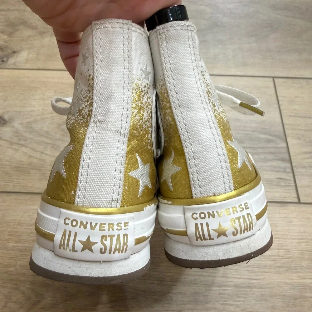 Converse Chuck All Star Eva Platform High Top White Gold Star Youth 13 Girls